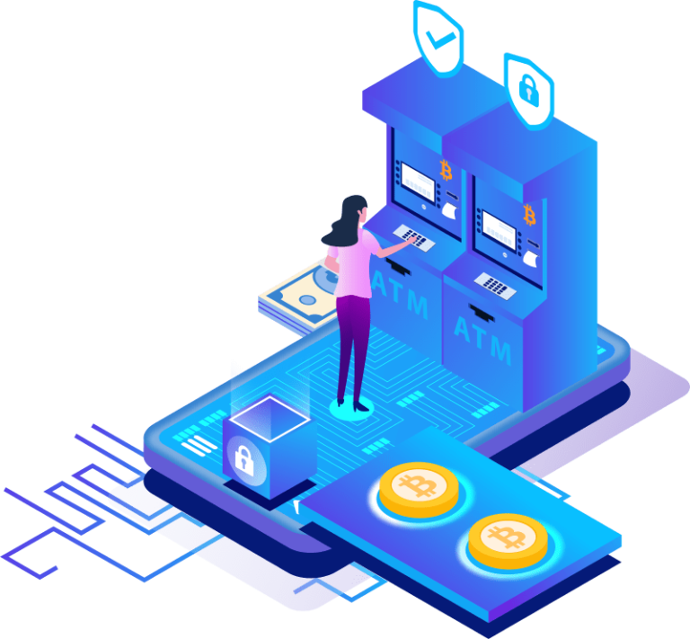 Image of a woman utilizing a Bitcoin ATM